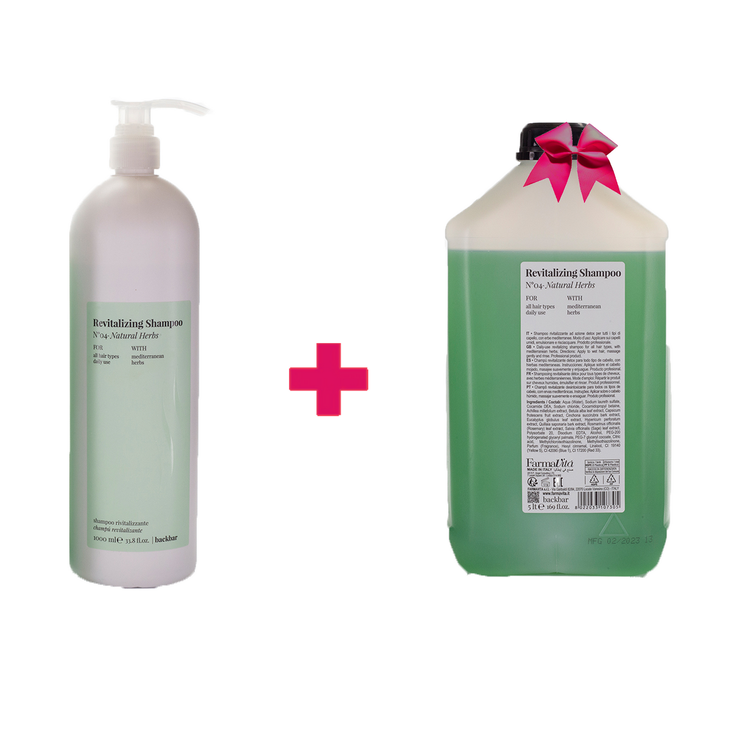 Backbar Revitalisierendes Shampoo n°04 - Natürliche Kräuter 1000 ml + 5 Liter Nachfüllpackung als GESCHENK