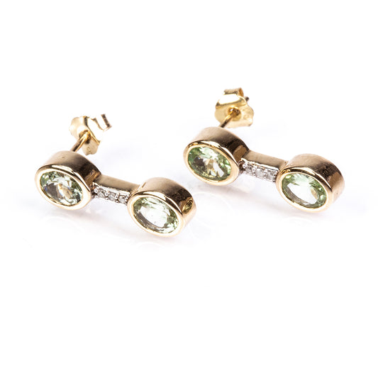 Goldohrringe mit Kijani-Granat und weißem Diamant