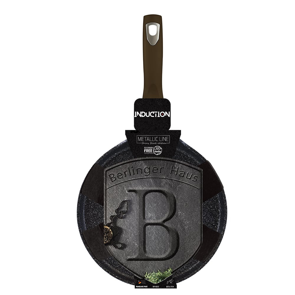 Berlinger Haus Metallic Line Shiny Black Edition Pfannkuchenpfanne, 28 cm, Schutzhülle gratis