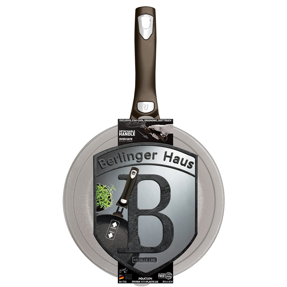 Berlinger Haus Metallic Line Shiny Black Edition Bratpfanne mit abnehmbarem Griff, 24 cm