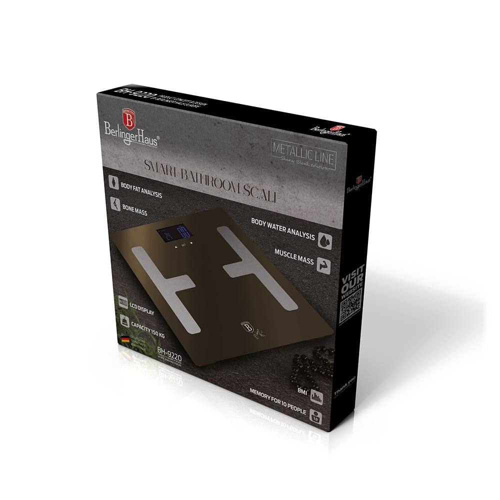 Berlinger Haus Metallic Line Shiny Black Edition Körperfettwaage, Kapazität 180 kg, schwarz