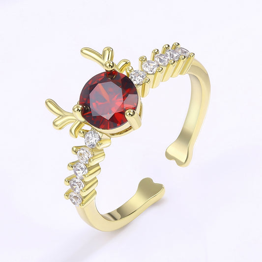 Ring aus goldplattierterr Legierung mit rotem Emporia®-Kristall und weißem Emporia® Kristall