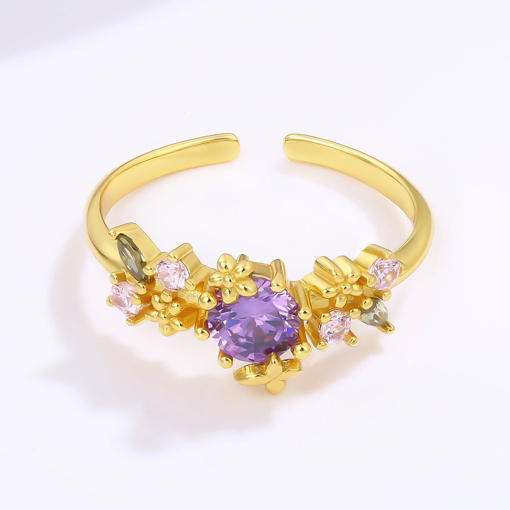 Ring aus goldplattierterr Legierung mit purpurfarbenem Emporia® Kristall und rosafarbenem Emporia® Kristall