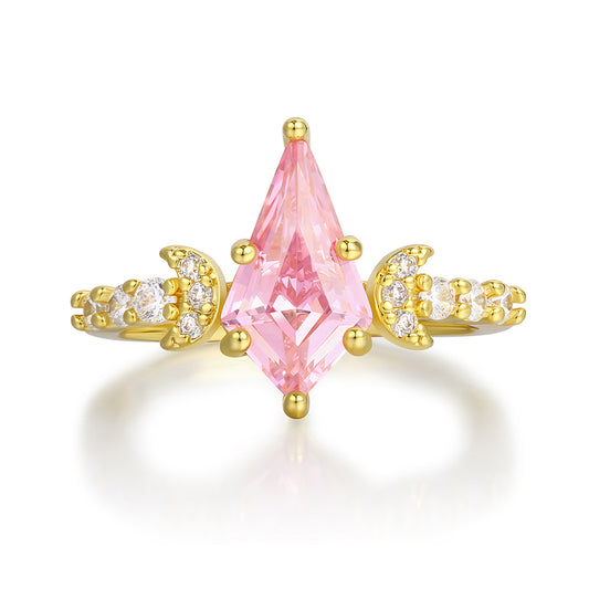 Ring aus goldplattierterr Legierung mit rosafarbenem Emporia® Kristall und weißem Emporia® Kristall