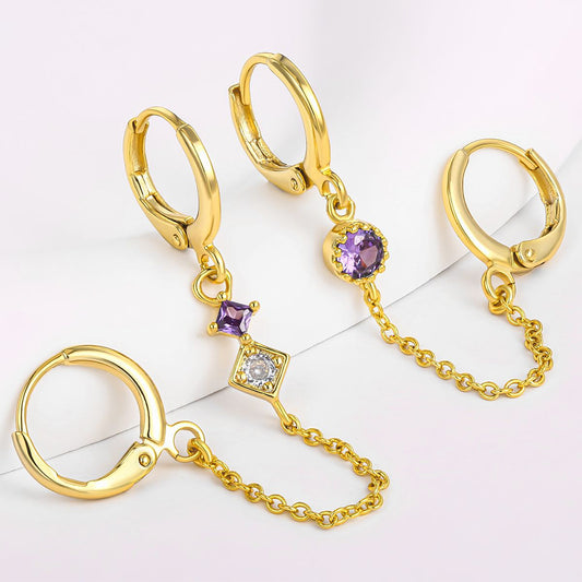 Ohrringe aus goldplattierter Legierung mit purpurfarbenem Emporia® Kristall und weißem Emporia® Kristall