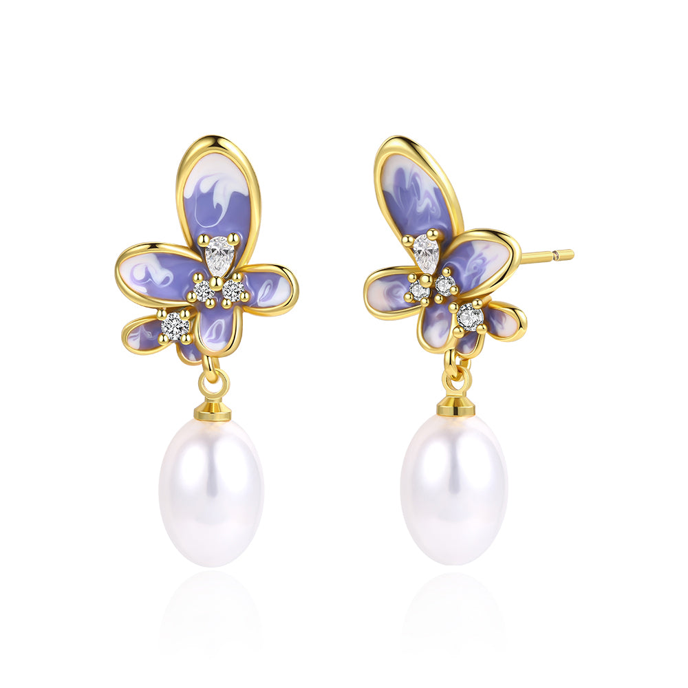 Ohrringe aus goldplattierter Legierung mit blauem Emporia®-Kristall