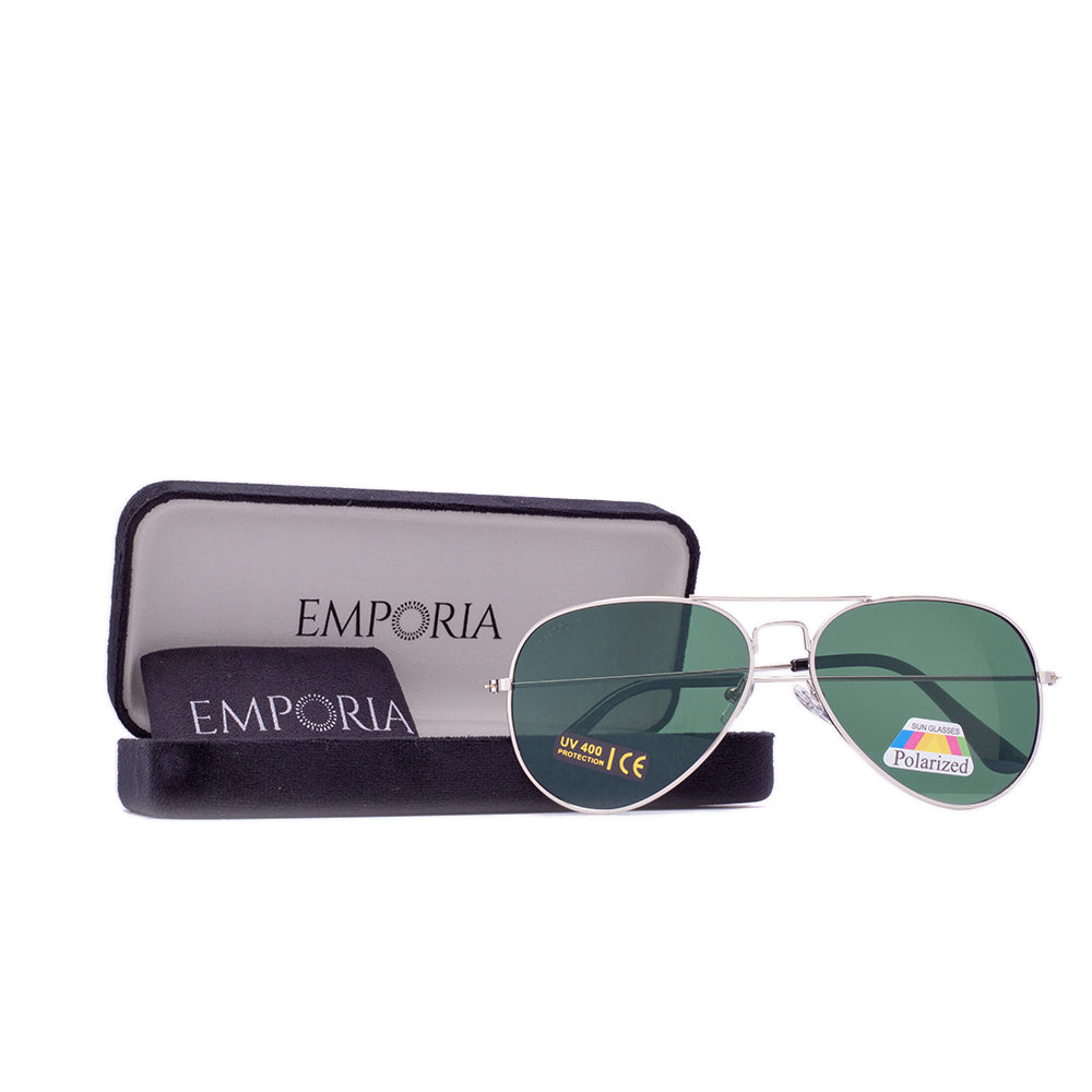 Emporia Italy - Pilot-Sonnenbrille "ORIGINAL" polarisierte Sonnenbrille mit UV-FILTER mit Etui und Brillenputztuch, klassisches dunkelgrünes Glas, goldfarbiger Rahmen