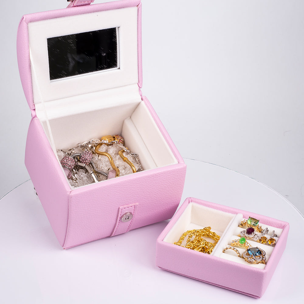 Schmuckkästchen mit Spiegel, rosa