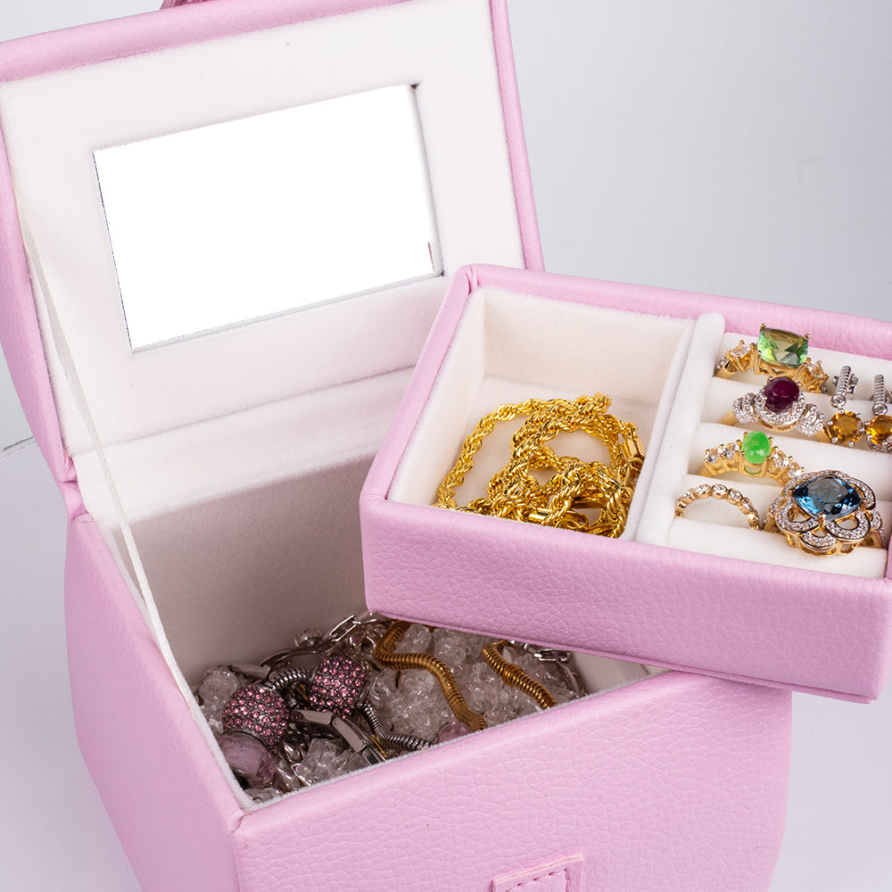 Schmuckkästchen mit Spiegel, rosa