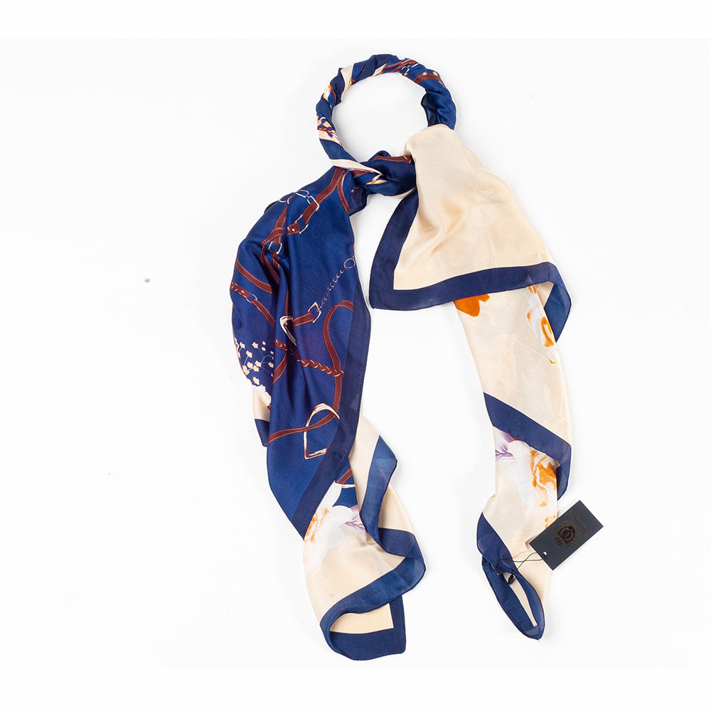 Schal "Florale Umarmung", 85 x 180 cm, Blau, 100% vegane Seide