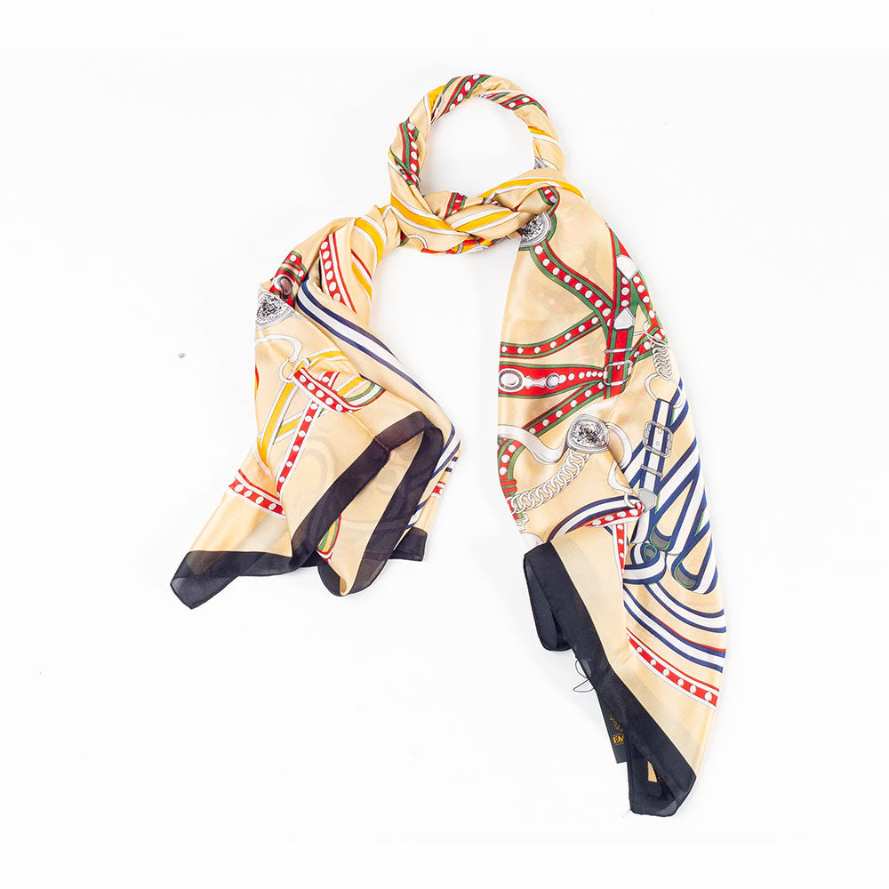 Luxuriöser Schal mit Kettendesign, 85 x 180 cm, Creme, 100% vegane Seide