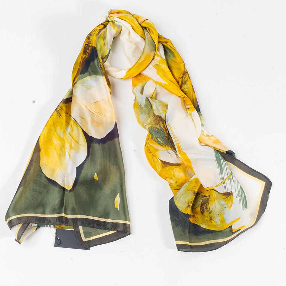 Schal "Lilienimpression", 85 x 180 cm, Grün, 100% vegane Seide