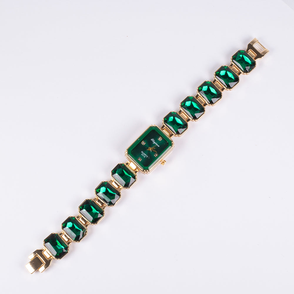 Uhr aus goldplattierter Legierung mit grünem Emporia® Kristall