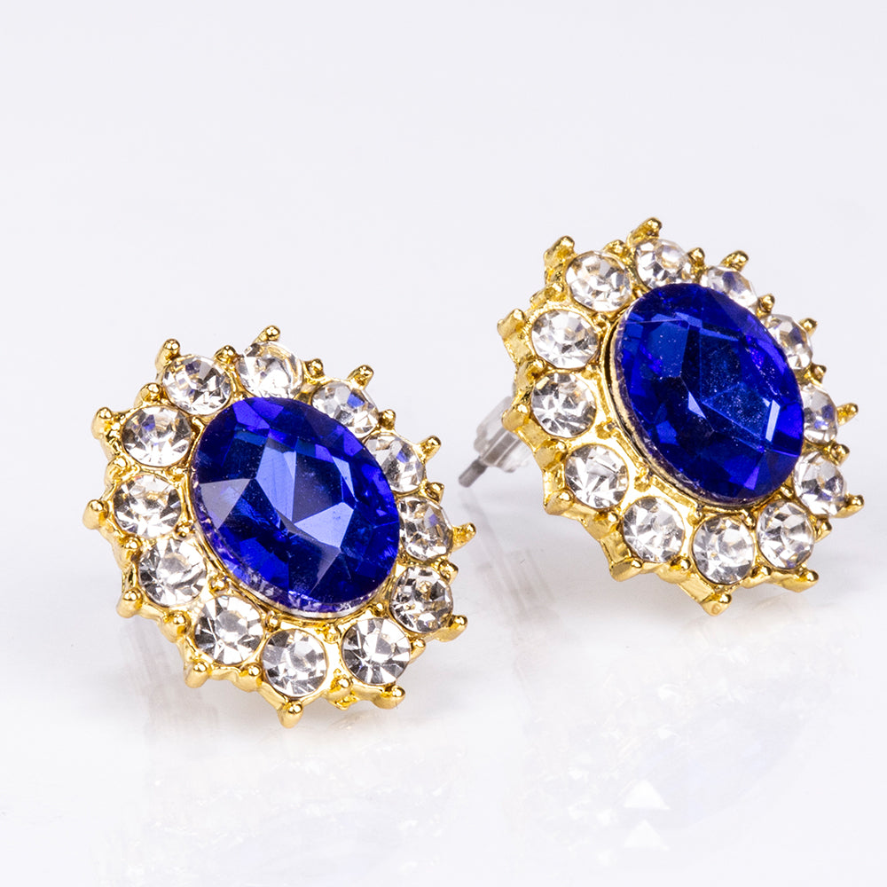 Schmuckgarnitur aus aus goldplattierter Legierung mit blauem Emporia®-Kristall und weißem Emporia® Kristall