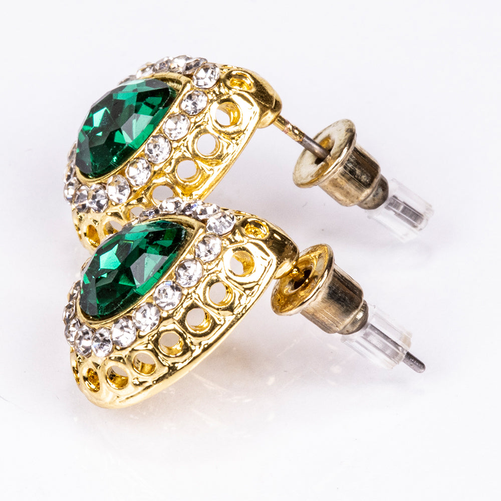 Schmuckgarnitur aus aus goldplattierter Legierung mit grünem Emporia® Kristall und weißem Emporia® Kristall