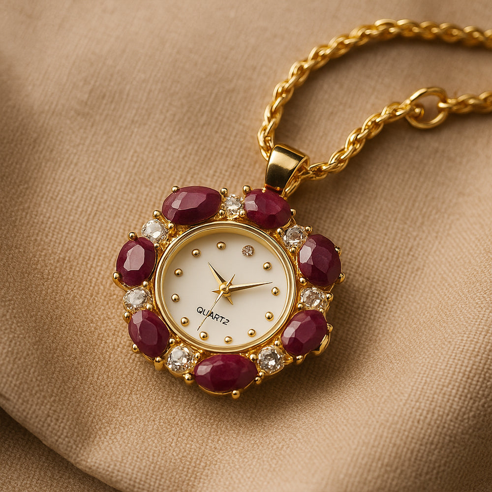 Halskette aus goldplattierter Legierung mit Rubin und weißem Emporia® Kristall