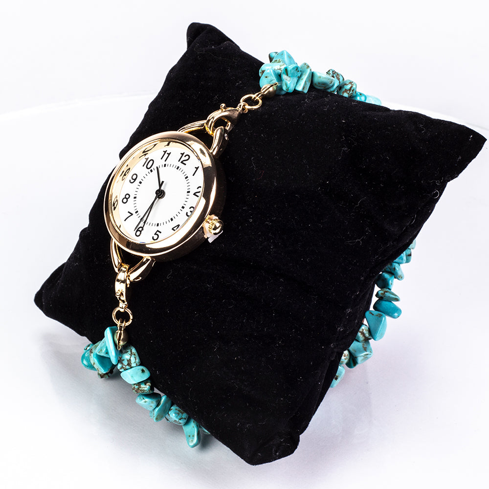 Uhr aus goldplattierter Legierung mit Türkis und Amethyst