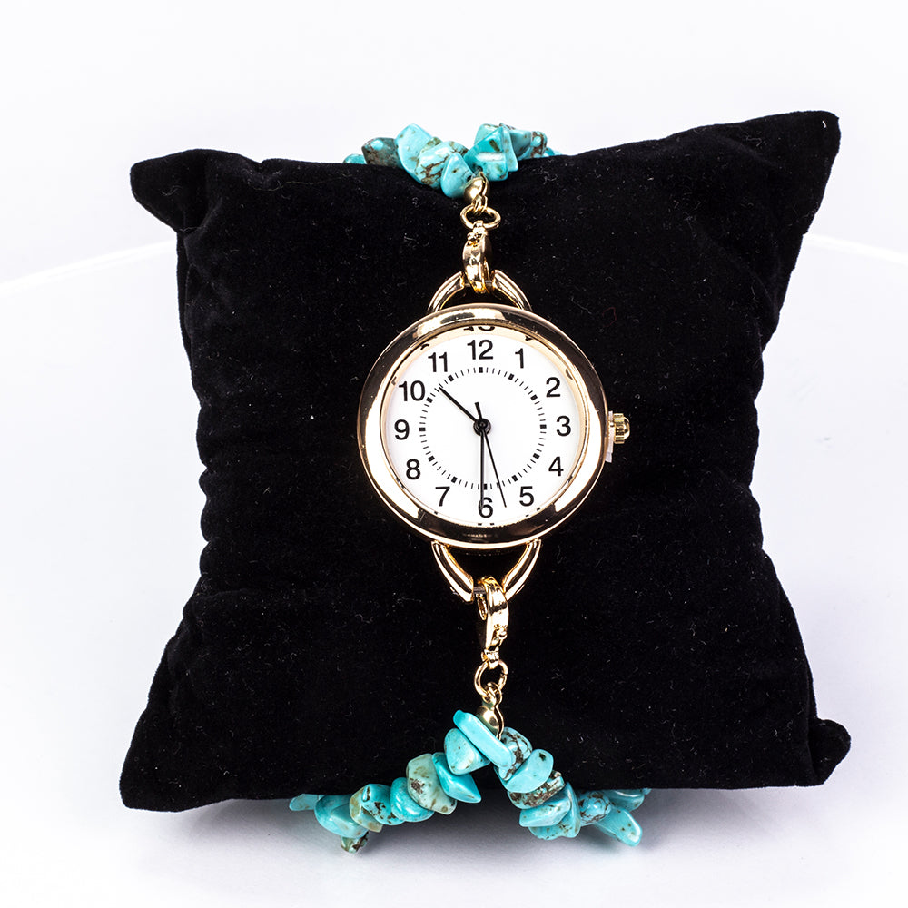 Uhr aus goldplattierter Legierung mit Türkis und Amethyst