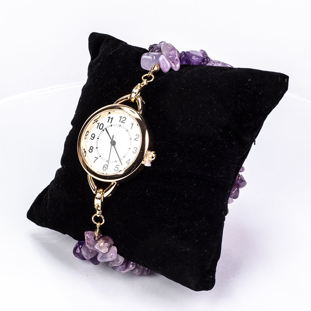 Uhr aus goldplattierter Legierung mit Türkis und Amethyst