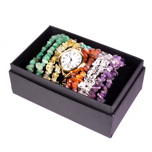 Uhr aus goldplattierter Legierung mit Türkis und Amethyst