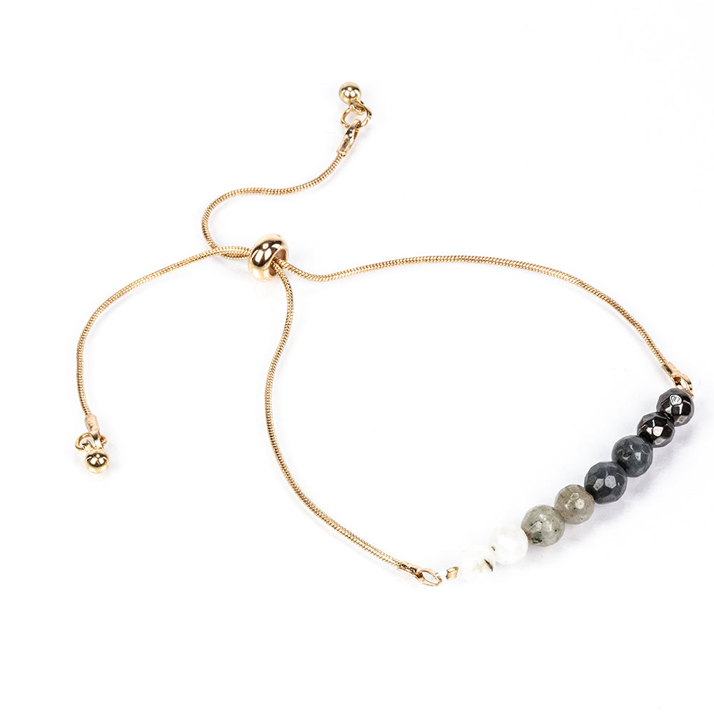 Armband aus goldplattiertesr Legierung mit Regenbogenmondstein und Labradorit