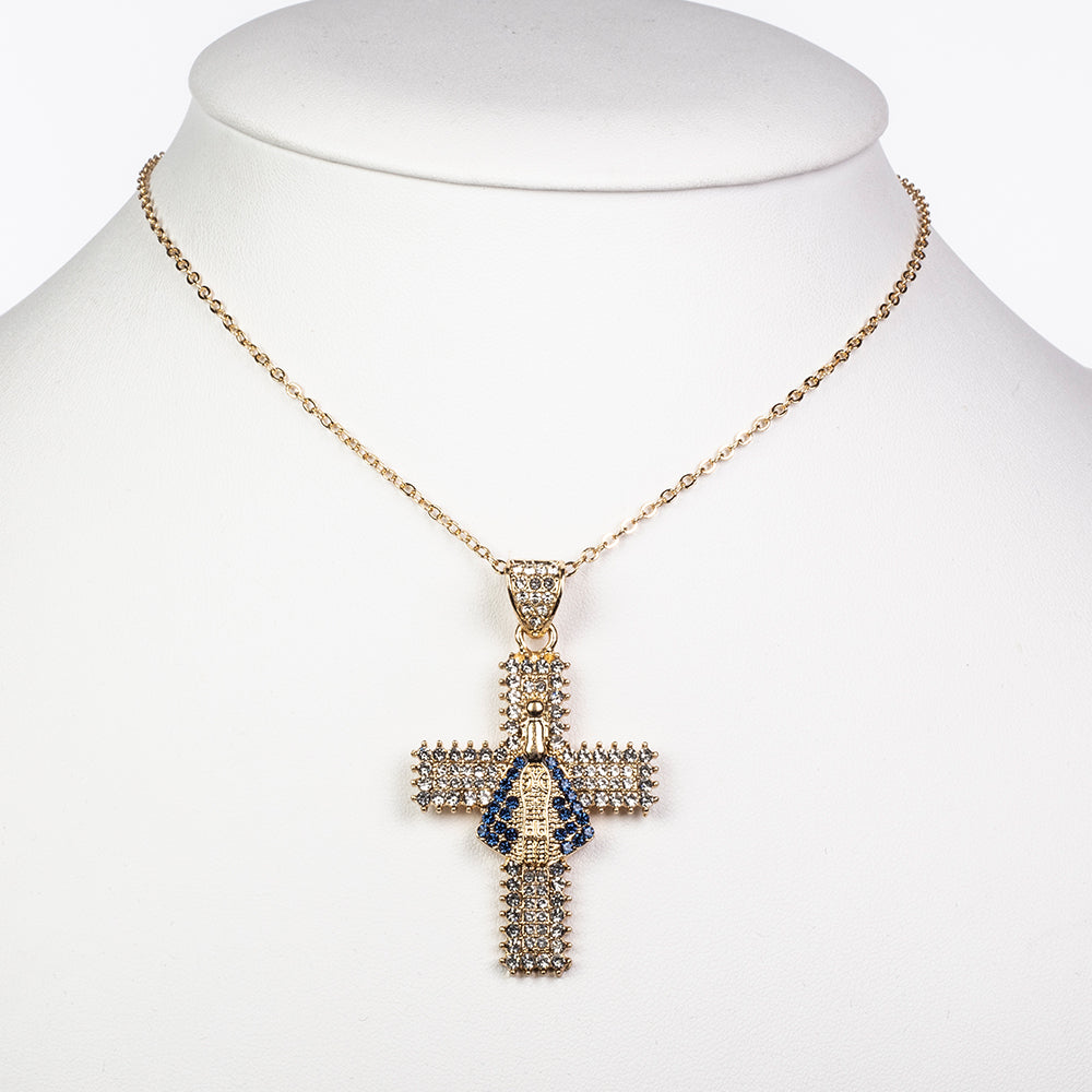 Halskette aus goldplattierter Legierung mit blauem Emporia®-Kristall und weißem Emporia® Kristall