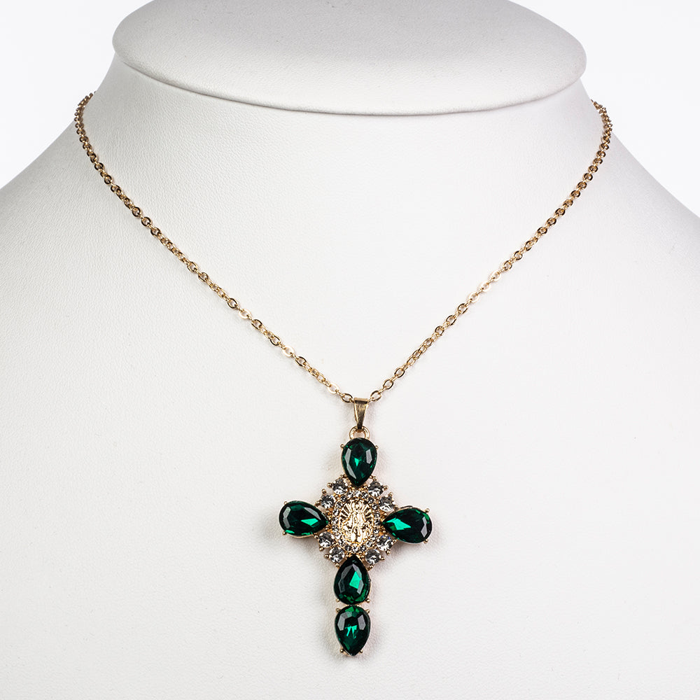 Halskette aus goldplattierter Legierung mit grünem Emporia® Kristall und weißem Emporia® Kristall