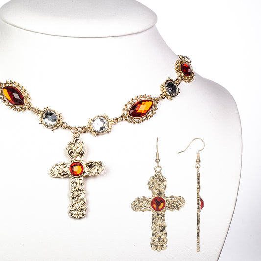 Schmuckgarnitur aus aus goldplattierter Legierung mit rotem Emporia®-Kristall und weißem Emporia® Kristall