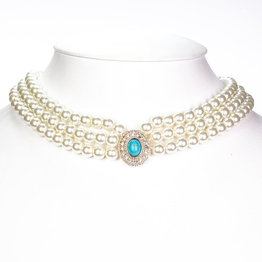 Schmuckgarnitur aus aus goldplattierter Legierung mit Glasperle und Türkis