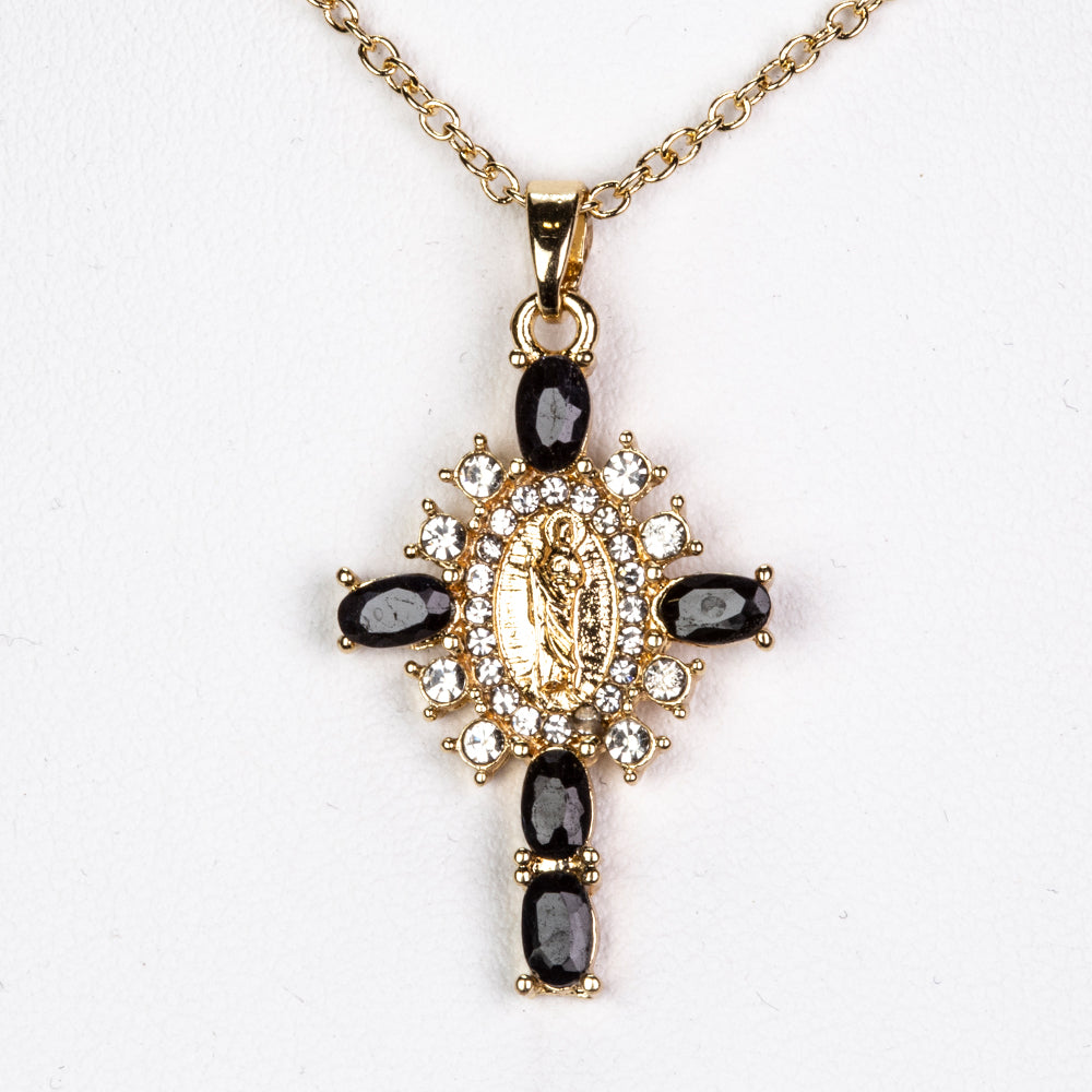 Halskette aus goldplattierter Legierung mit Saphir und weißem Emporia® Kristall