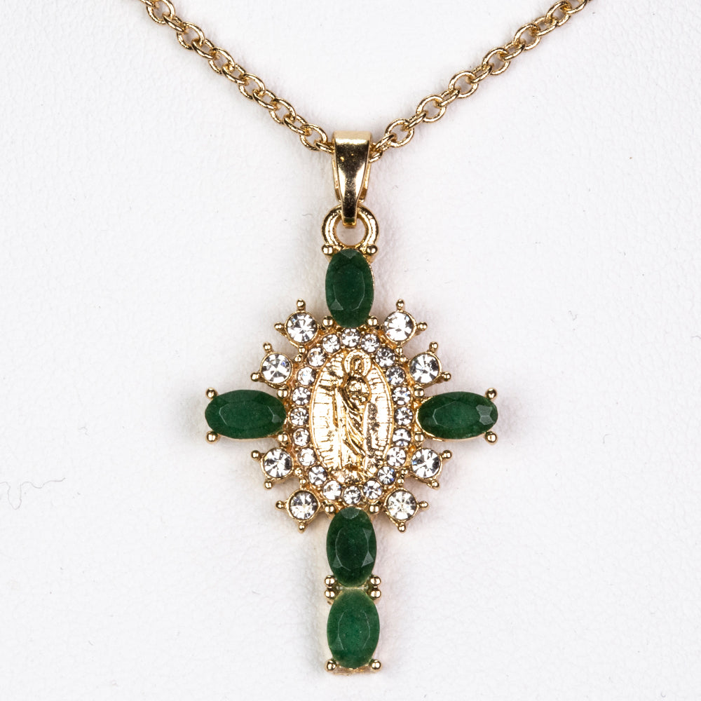 Halskette aus goldplattierter Legierung mit Smaragd und weißem Emporia® Kristall 1