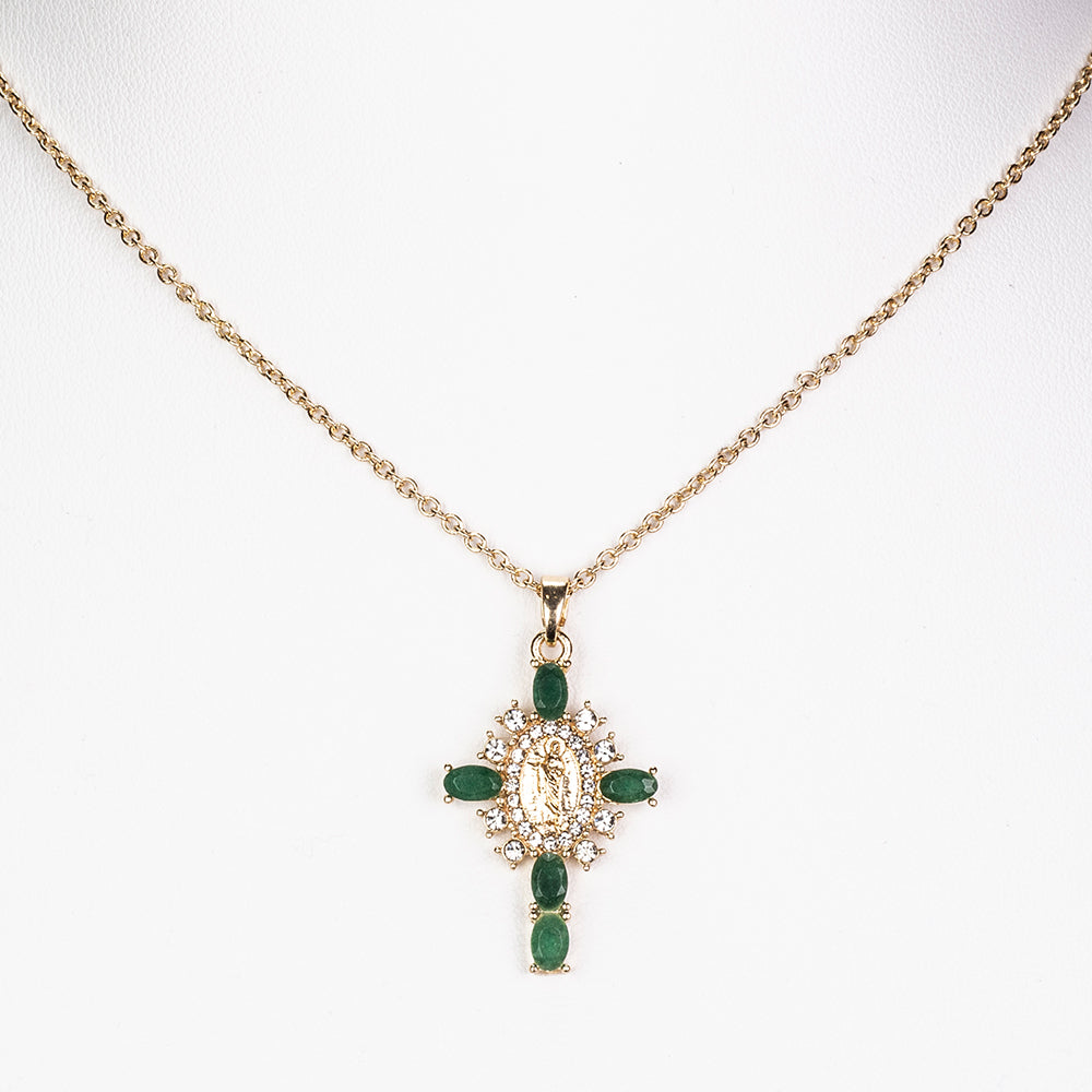 Halskette aus goldplattierter Legierung mit Smaragd und weißem Emporia® Kristall