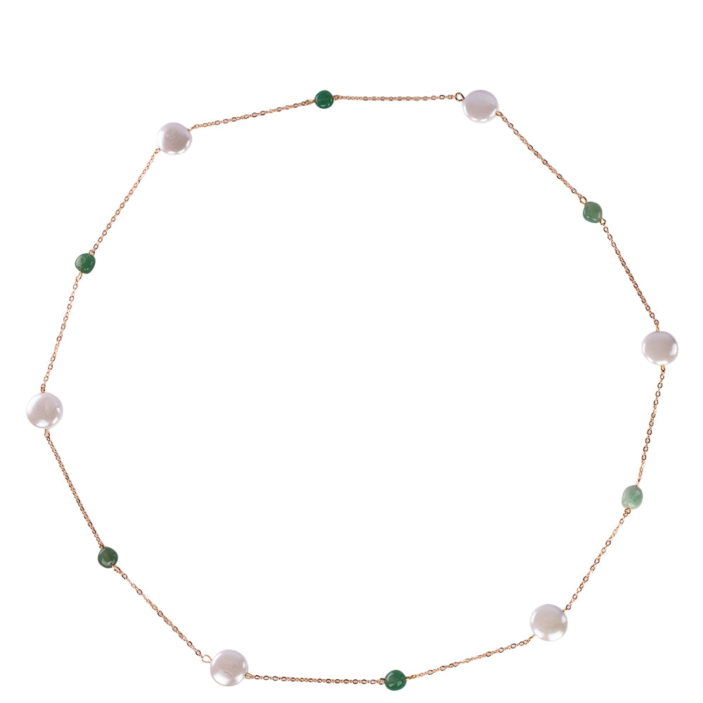 Halskette aus goldplattierter Legierung mit weißem Perlmutt und grünem Aventurin