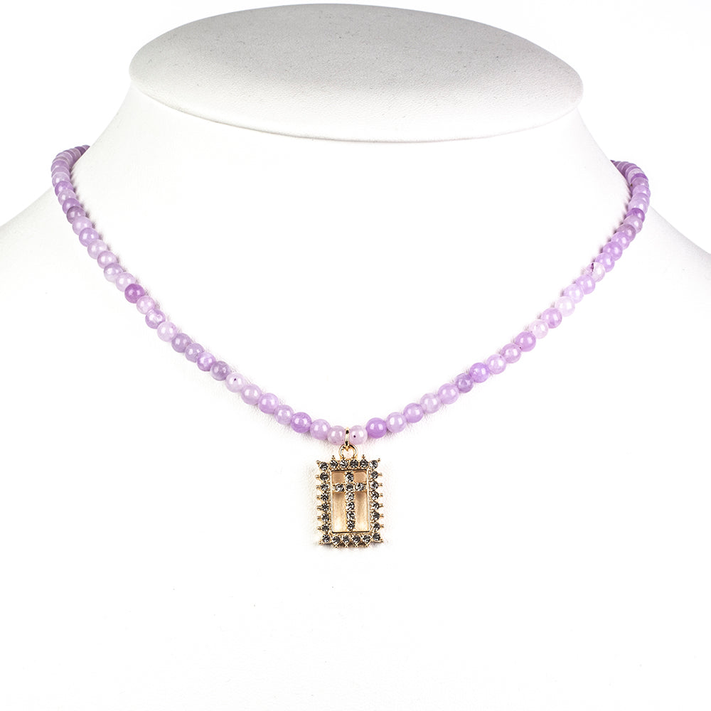 künstlicher Perle Halskette mit Lavendelquarz und weißem Emporia® Kristall