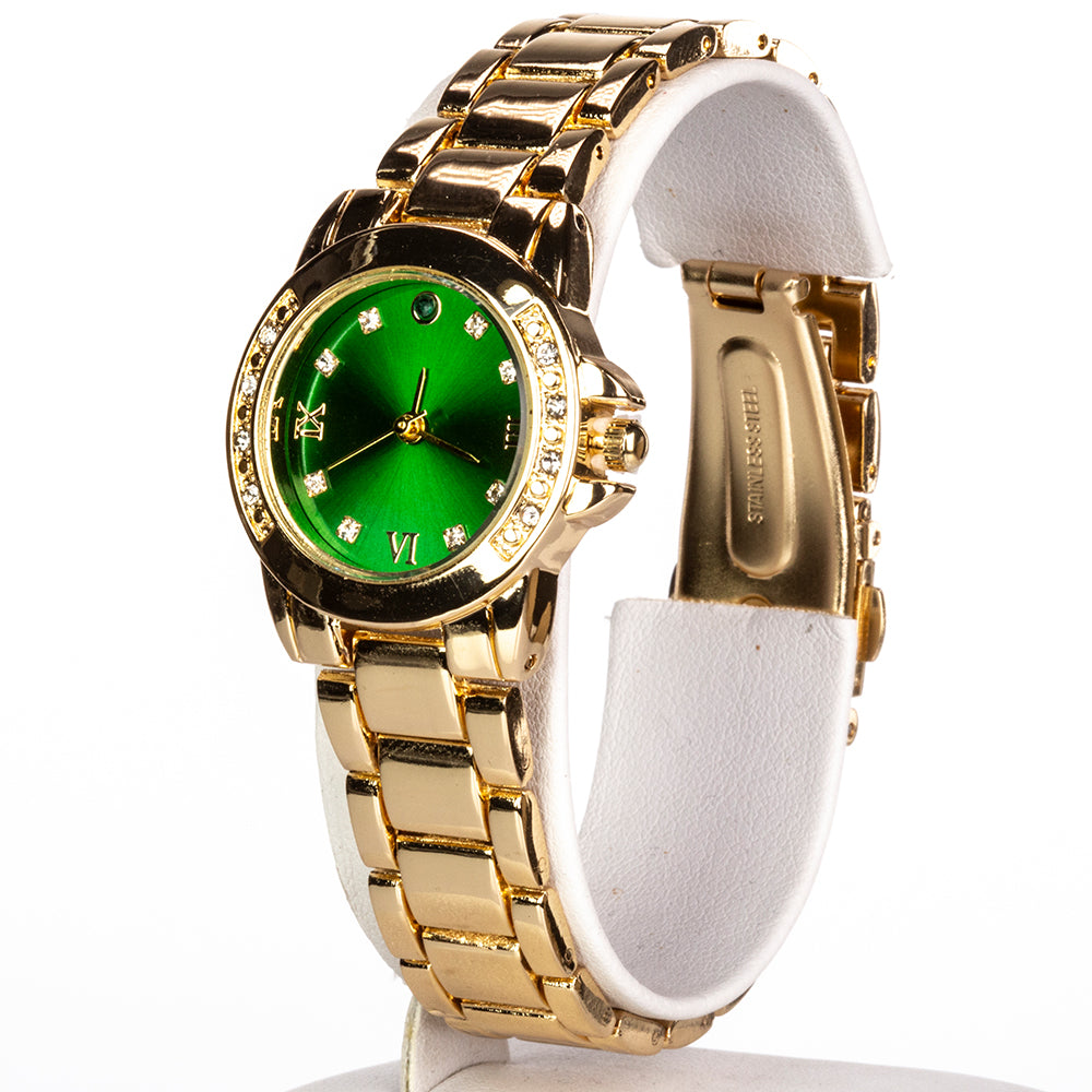Uhr aus goldplattierter Legierung mit Smaragd und weißem Emporia® Kristall