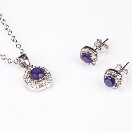Schmuckgarnitur aus aus goldplattierter Legierung mit Saphir und weißem Emporia® Kristall