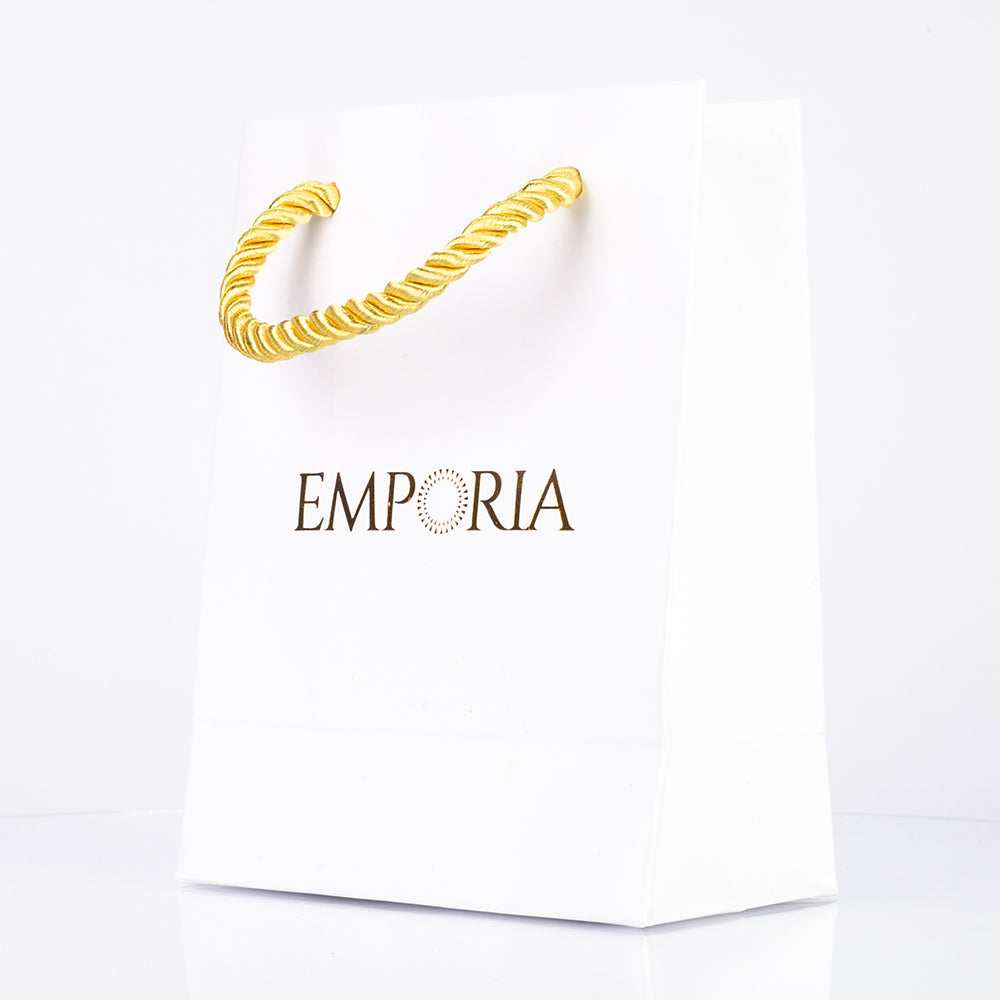 Weiße, elegante Papiertüte mit Emporia-Logo, 22x15x6 cm