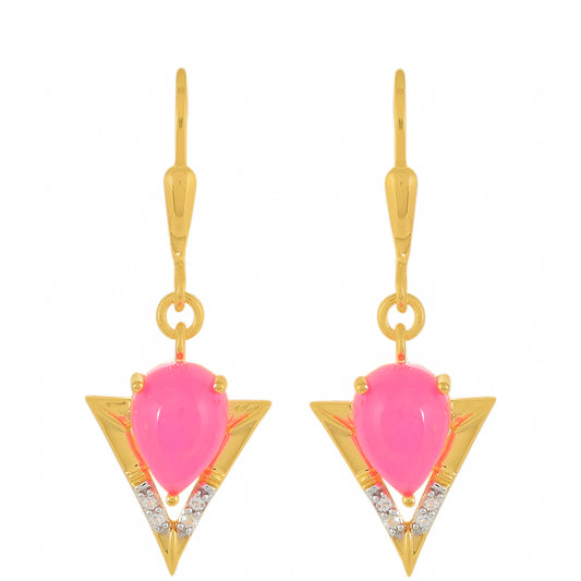 Goldplattierte Silberohrringe mit äthiopischem neon pink Opal und weißem Topas