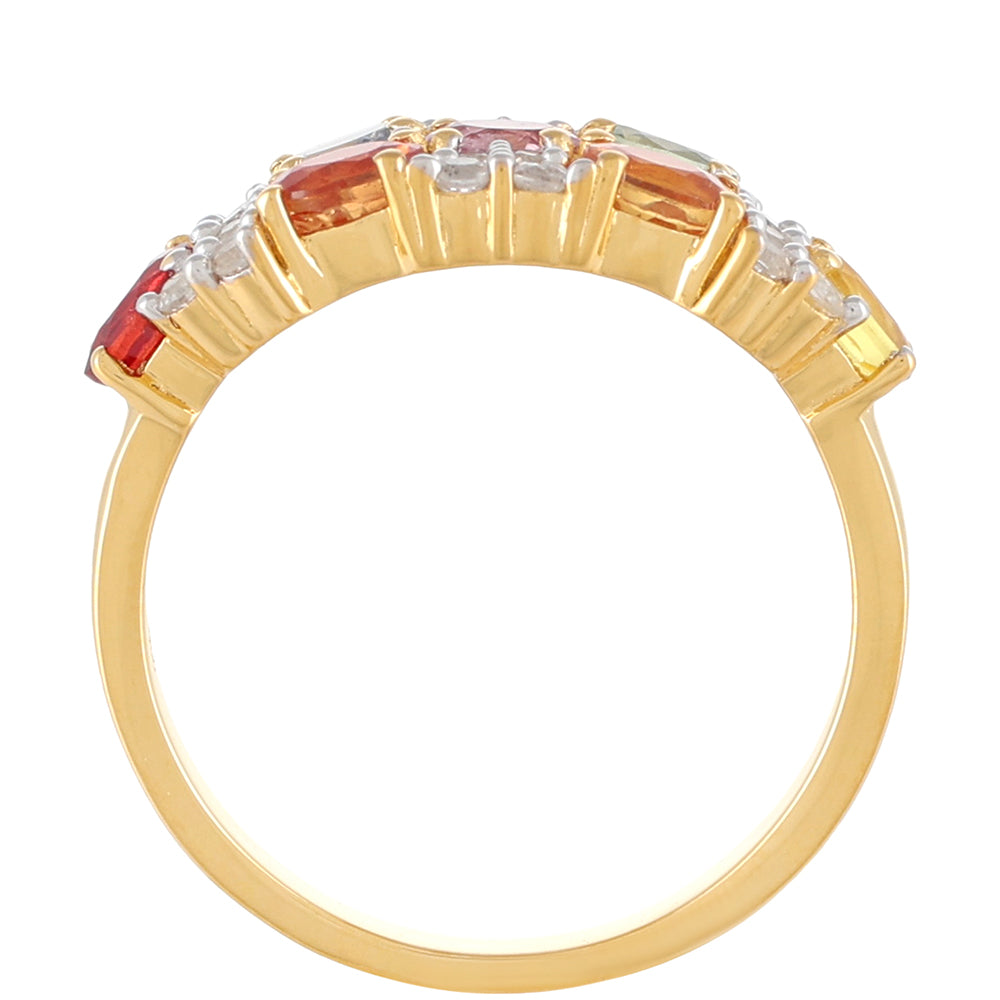 Goldplattierter Silberring mit Regenbogensaphir und weißem Topas