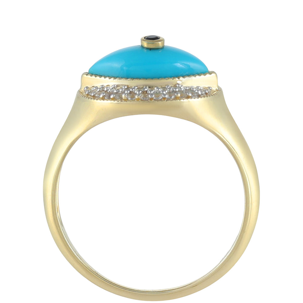 Goldring mit Dornröschen Türkis und schwarzem Spinell