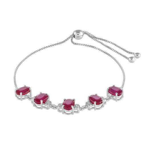 Silberarmband mit Thai Rubin und weißem Topas