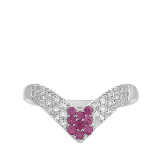 Silberring mit Thai Rubin und weißem Topas