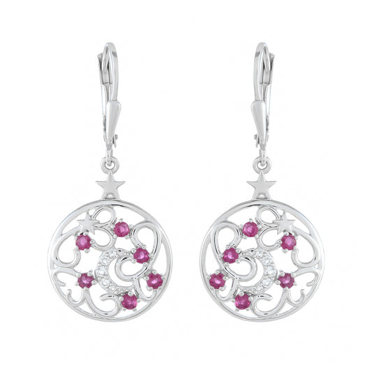 Silberohrringe mit Thai Rubin und weißem Topas