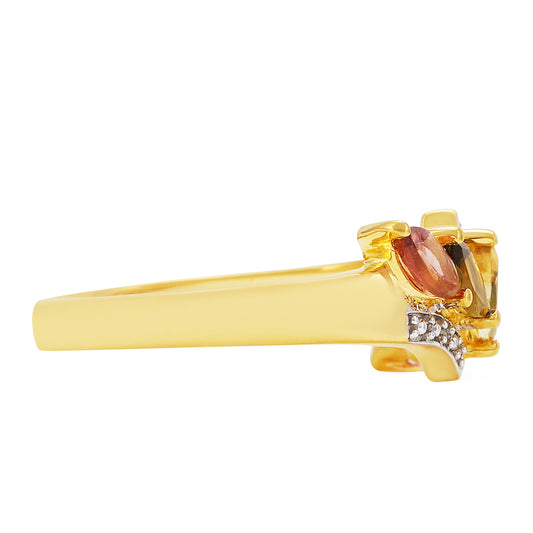 Goldplattierter Silberring mit regenbogenfarbenem Turmalin aus Pelmadulla und weißem Topas