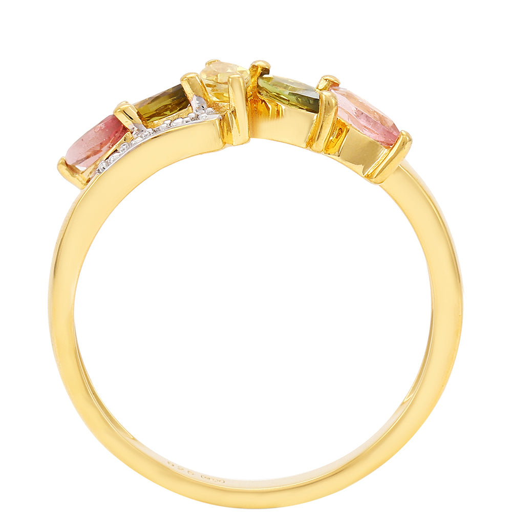 Goldplattierter Silberring mit regenbogenfarbenem Turmalin aus Pelmadulla und weißem Topas