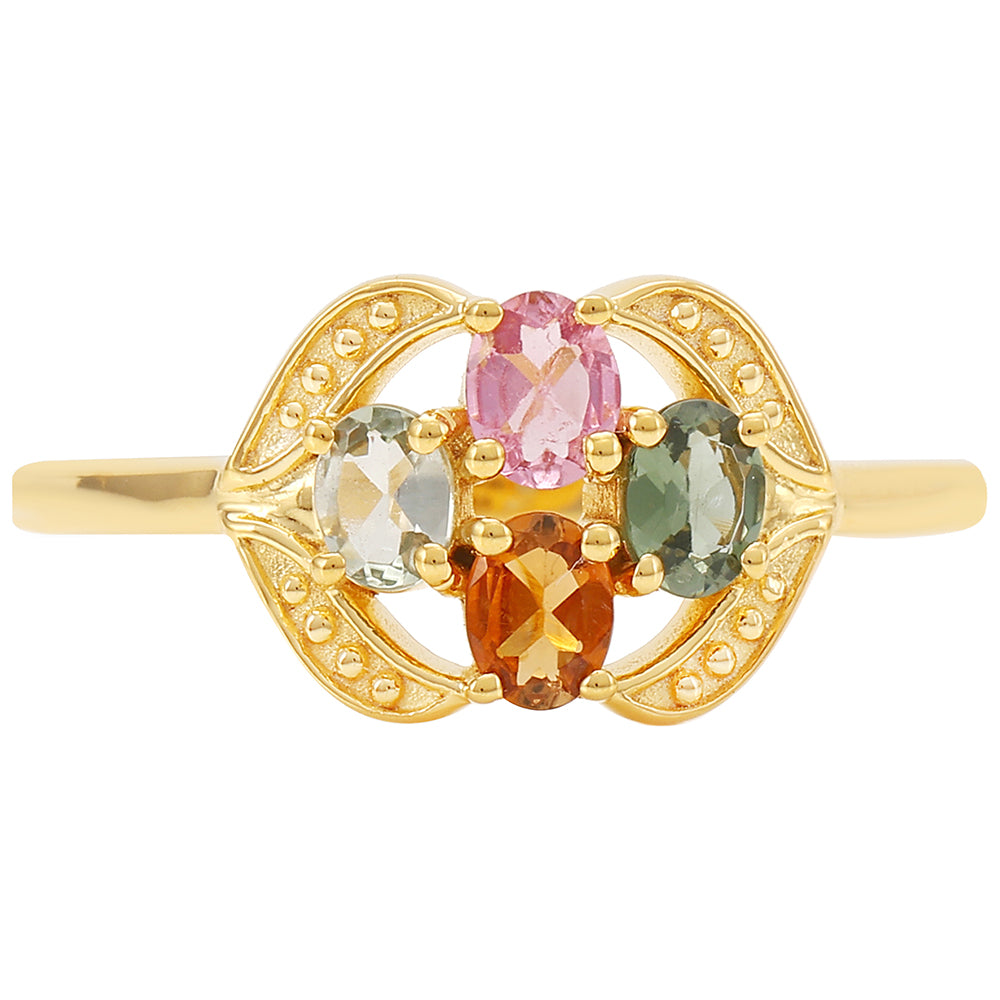 Goldplattierter Silberring mit regenbogenfarbenem Turmalin aus Pelmadulla