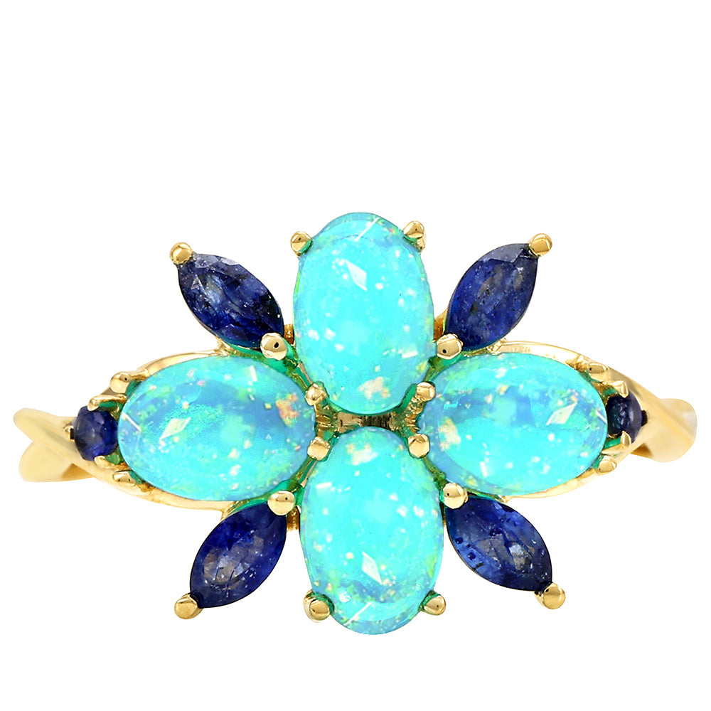 Goldring mit äthiopischem Paraiba-Blauopal und blauem Saphir