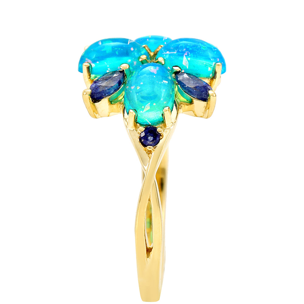 Goldring mit äthiopischem Paraiba-Blauopal und blauem Saphir