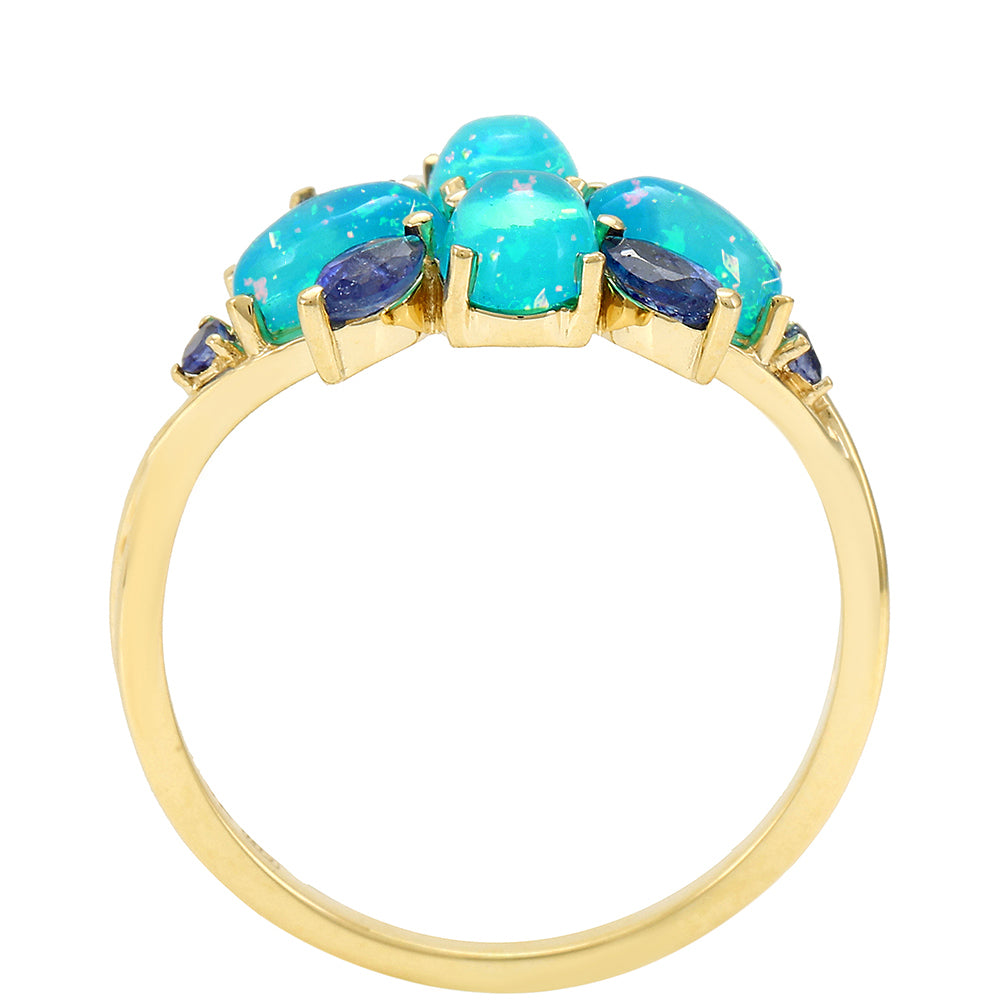 Goldring mit äthiopischem Paraiba-Blauopal und blauem Saphir