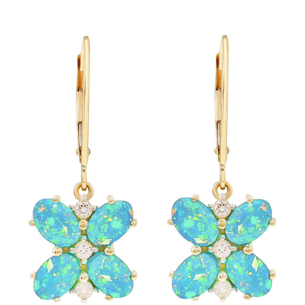 Goldohrringe mit äthiopischem Paraiba-Blauopal und weißem Topas